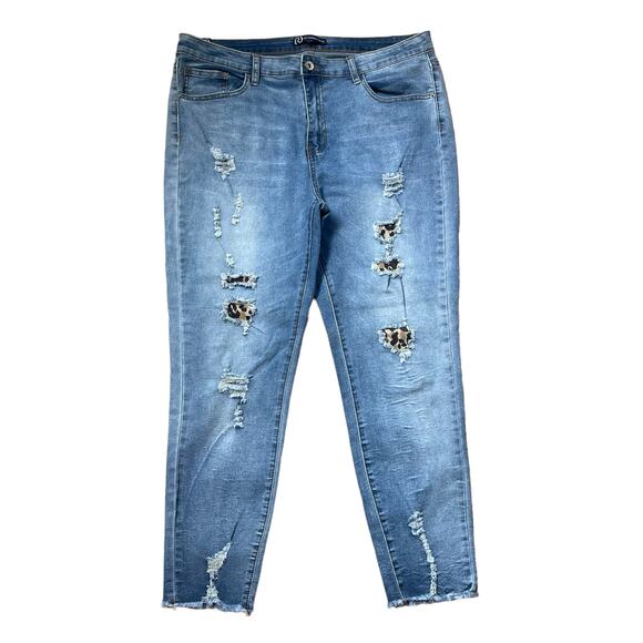 One Republic For All Distressed Leopard Inlay Jeans Women’s Size 16 - Picture 1 of 5